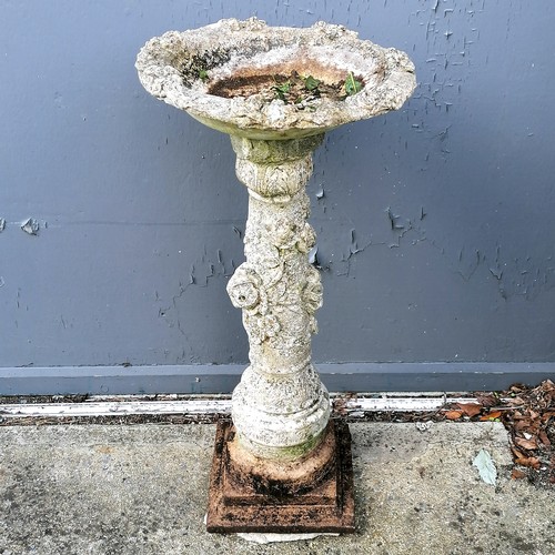 49 - weathered pedestal circular bird bath - 64cm high