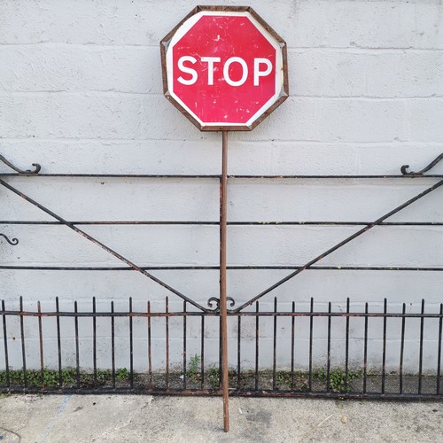 59 - Vintage STOP GO aluminium sign in a cast iron mount - 210cm high