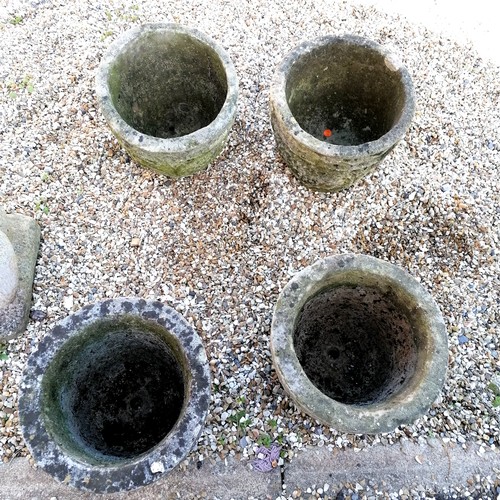 60 - 4 circular weathered planters 32cm diameter x 28cm high