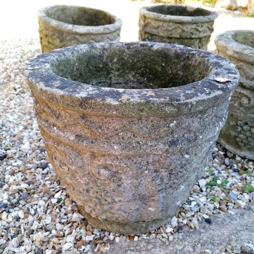 60 - 4 circular weathered planters 32cm diameter x 28cm high