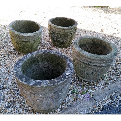 60 - 4 circular weathered planters 32cm diameter x 28cm high