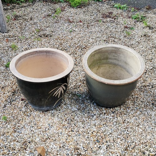 71 - Pair of glazed planters with bamboo detail - 38cm diameter