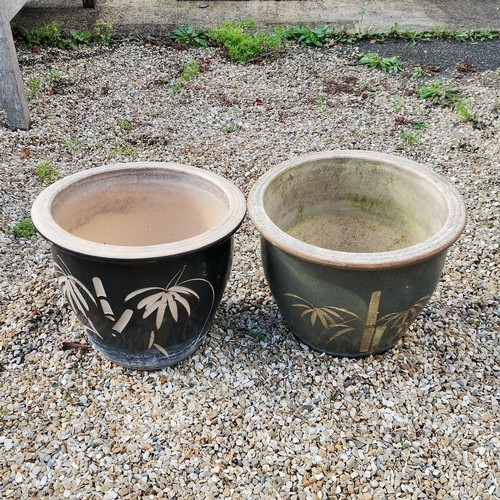 71 - Pair of glazed planters with bamboo detail - 38cm diameter