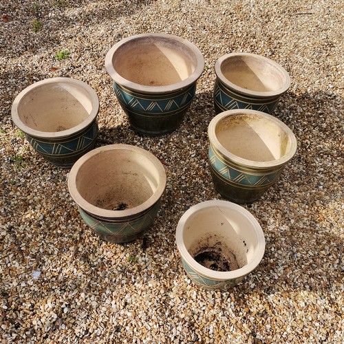 77 - 6 glazed planters with matching design detail - largest 31cm high