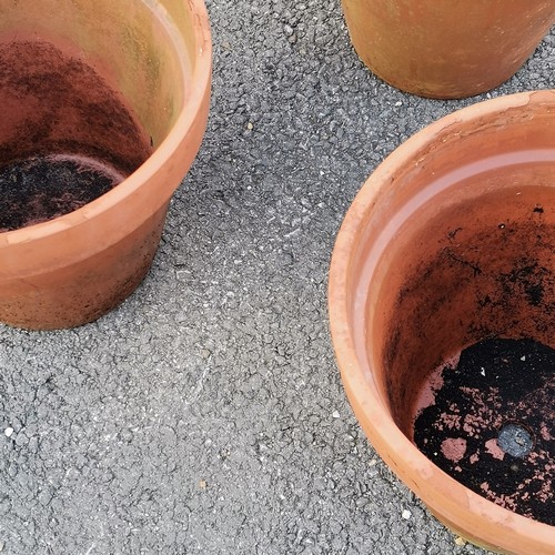 81 - 3 terracotta planters - 34cm high - 2 with surface abrasions