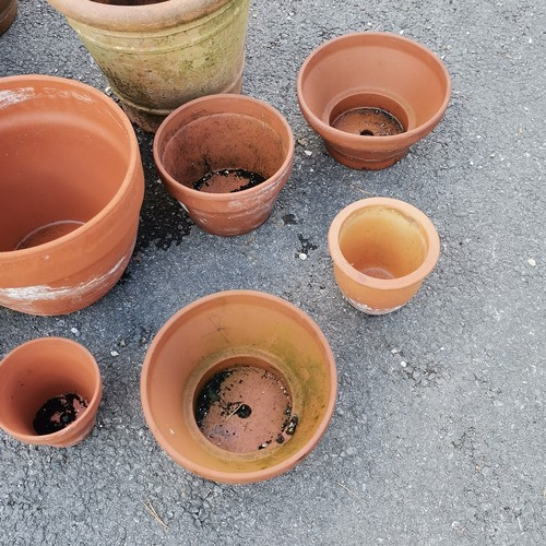 82 - 4 large terracotta planters t/w 6 terracotta plant pots - largest 48cm diameter x 34.5cm high - some... 