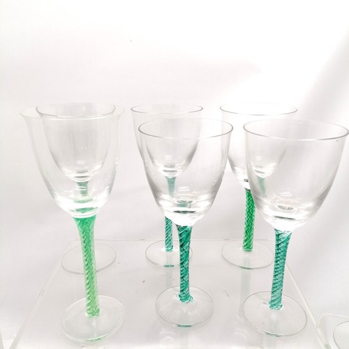 90 - 25 x Langham wine glasses with coloured air twist stems in various greens & pinks ~ tallest 22cm