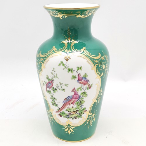 92 - Royal Worcester 200th anniversary Clarence vase with asiatic pheasant vignettes - 25.5cm high with n... 