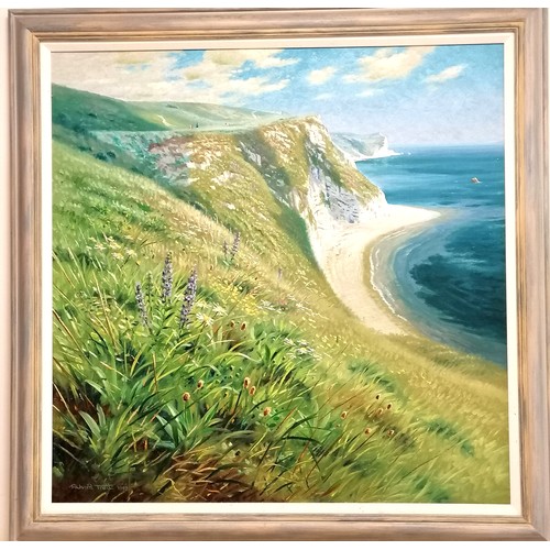 96 - Richard Tratt (b.1953) dated 1997 large oil painting on canvas 'The Dorset Cliff' - frame 107cm squa... 