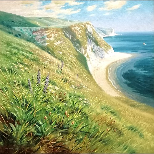 96 - Richard Tratt (b.1953) dated 1997 large oil painting on canvas 'The Dorset Cliff' - frame 107cm squa... 