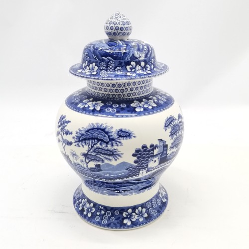 99 - Spode Blue Tower lidded baluster jar - 28.5cm high with no obvious damage