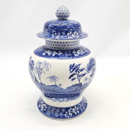 99 - Spode Blue Tower lidded baluster jar - 28.5cm high with no obvious damage