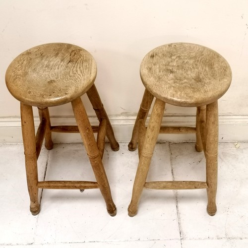 103 - Pair of antique tall circular elm stools - 68 cm high