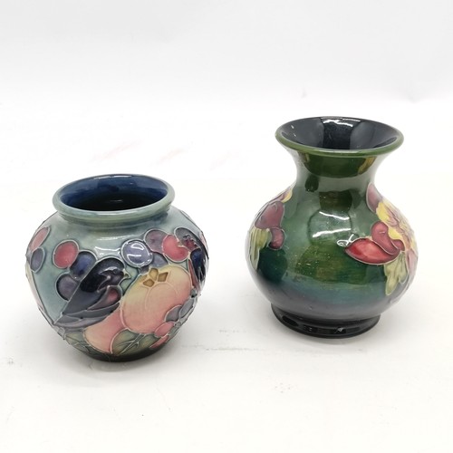 106 - 2 x Moorcroft vases - floral vase (9.5cm high & a/f) & 1994 Finches & fruit (slight crazing otherwis... 