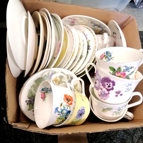 113 - 3 x boxes of mixed china inc. Royal Worcester Arcadia part tea set incl. 2 teapots, Queen's breakfas... 