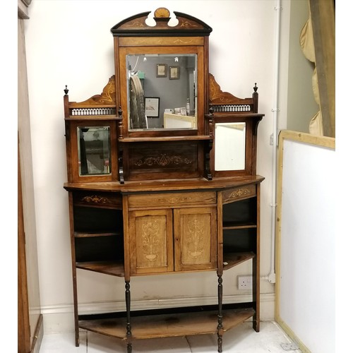 117 - Antique Edwardian inlaid rosewood parlour cabinet with mirror back - 123cm long x 35cm wide x 203cm ... 