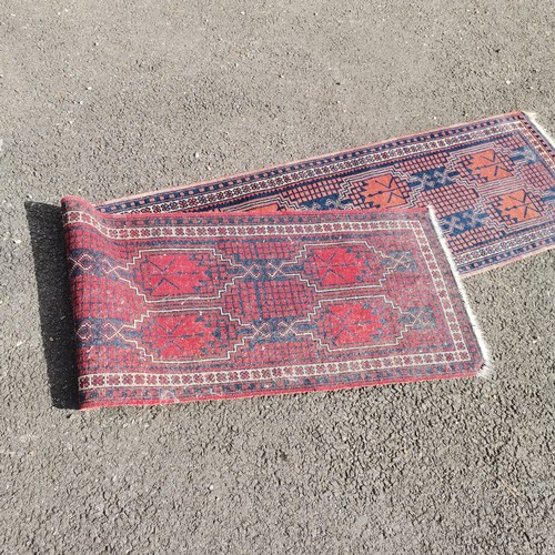 125 - Hand woven geometric ethnic rug / runner - 278cm x 56cm and is faded