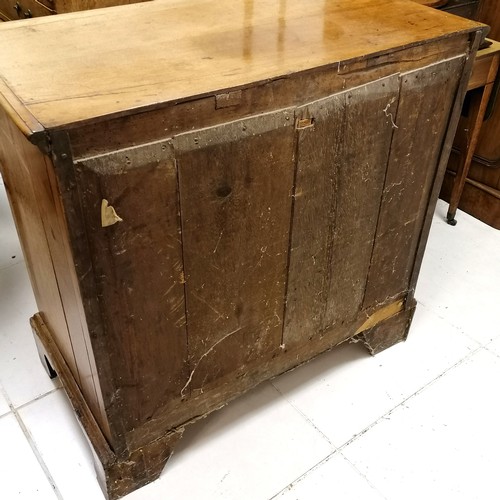 131 - Antique early English burr walnut veneer 2 over 3 chest of drawers on bracket feet with solid oak dr... 