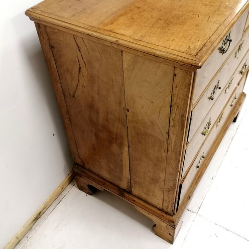 131 - Antique early English burr walnut veneer 2 over 3 chest of drawers on bracket feet with solid oak dr... 