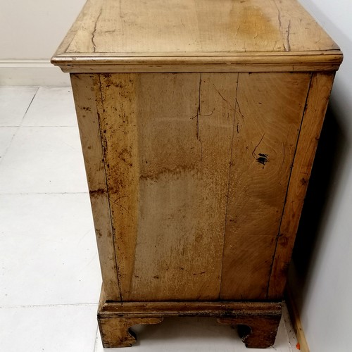 131 - Antique early English burr walnut veneer 2 over 3 chest of drawers on bracket feet with solid oak dr... 