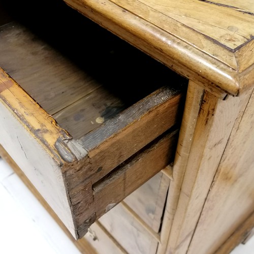 131 - Antique early English burr walnut veneer 2 over 3 chest of drawers on bracket feet with solid oak dr... 