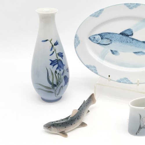 132 - Royal Copenhagen 1969/74 small trout #1602, 1964 vase with harebell decoration (19cm) #2918-4055 & 1... 