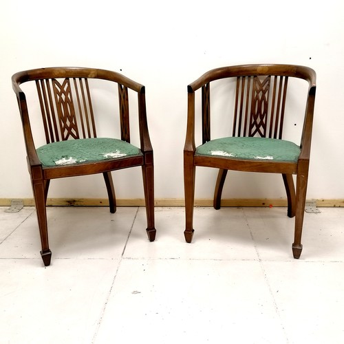 143 - Pair of Edwardian mahogany side chairs with upholstered seats - will need reupholstering