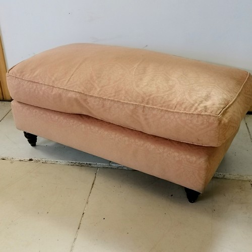 144 - Antique pink upholstered rectangular footstool with feather cushion