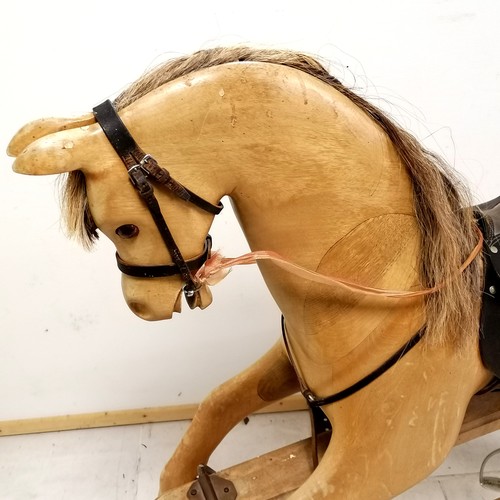 150 - Large carved wooden rocking horse by House of Marbles - 136cm long x 120cm high - has replacement ta... 