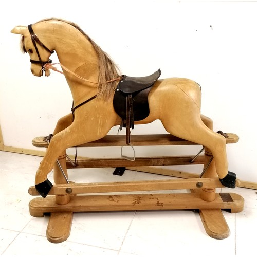 150 - Large carved wooden rocking horse by House of Marbles - 136cm long x 120cm high - has replacement ta... 