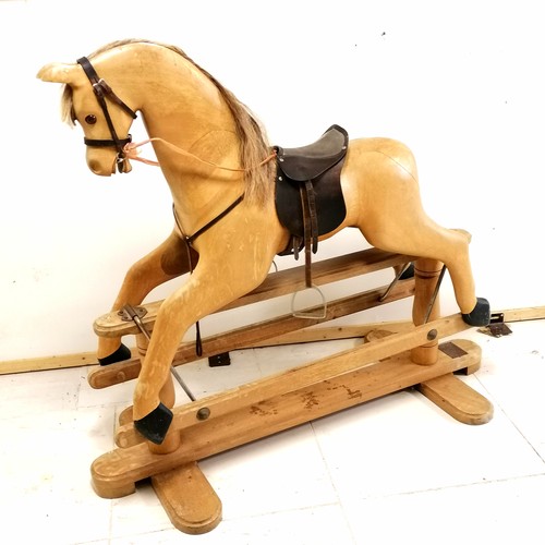 150 - Large carved wooden rocking horse by House of Marbles - 136cm long x 120cm high - has replacement ta... 