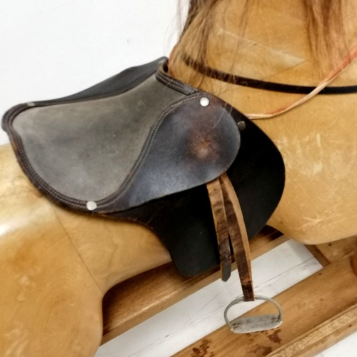 150 - Large carved wooden rocking horse by House of Marbles - 136cm long x 120cm high - has replacement ta... 