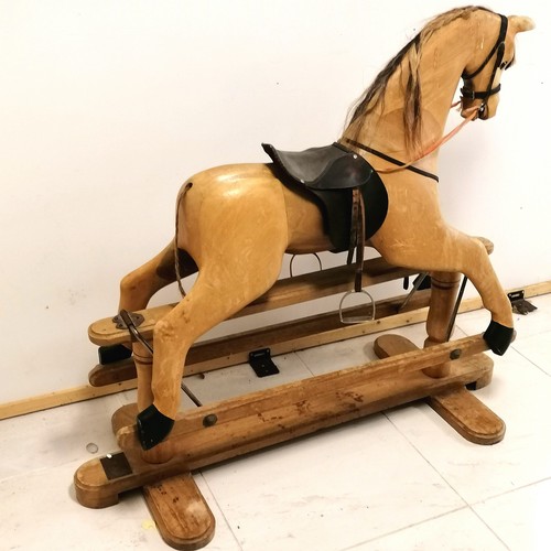 150 - Large carved wooden rocking horse by House of Marbles - 136cm long x 120cm high - has replacement ta... 