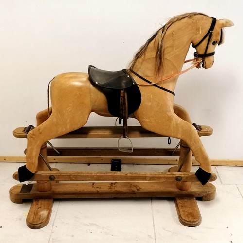 150 - Large carved wooden rocking horse by House of Marbles - 136cm long x 120cm high - has replacement ta... 