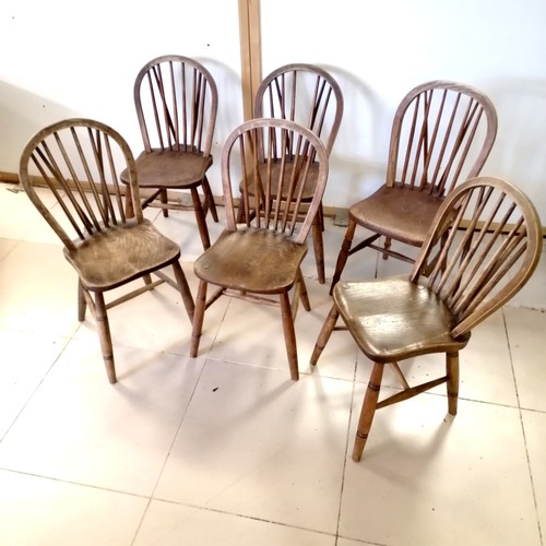 158 - Set of 6 antique wheel back chairs - 1 has a missing spindle to the back