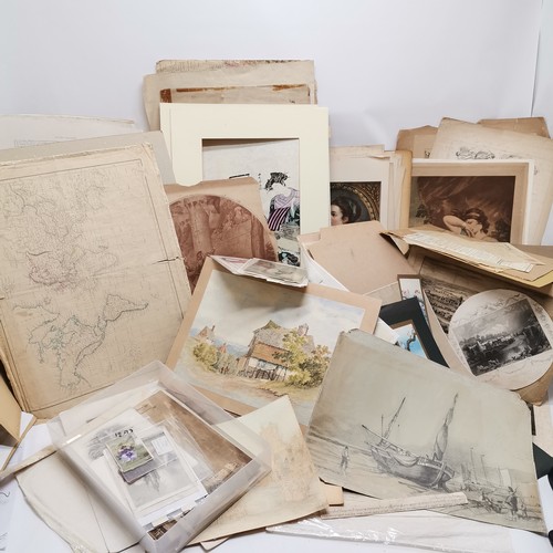 177 - Large qty of mostly antique drawings / paintings / book plates / prints (some signed) etc