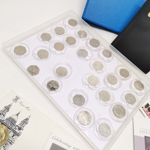 190 - 3 x coin albums with coins (inc 50p's & £2's) t/w tray of 'modern' 50p's and £2 coins & 8 x coin cov... 