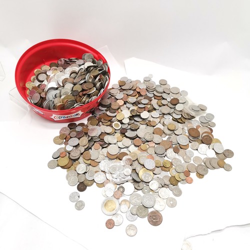 192 - 2 x Celebrations tubs of coins - 1 mostly GB ½d's & the other world ~ total weight approx 22kg