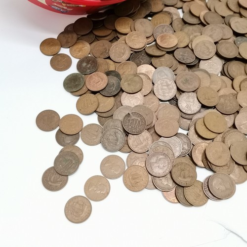 192 - 2 x Celebrations tubs of coins - 1 mostly GB ½d's & the other world ~ total weight approx 22kg