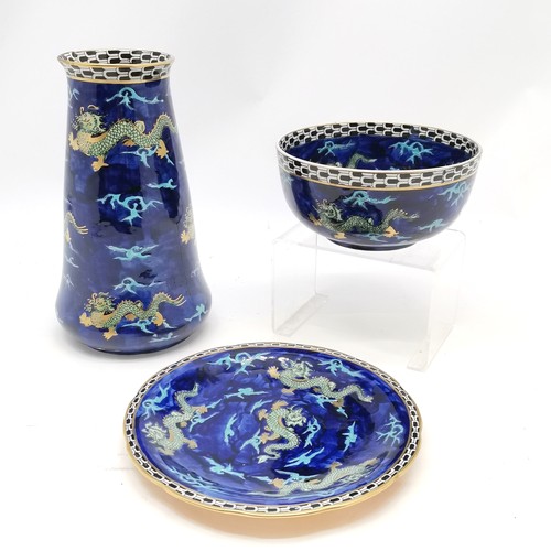 217 - 3 x Hancock Coronaware Dragon pattern vase (26cm), bowl & plate ~ the vase has old restoration to ri... 