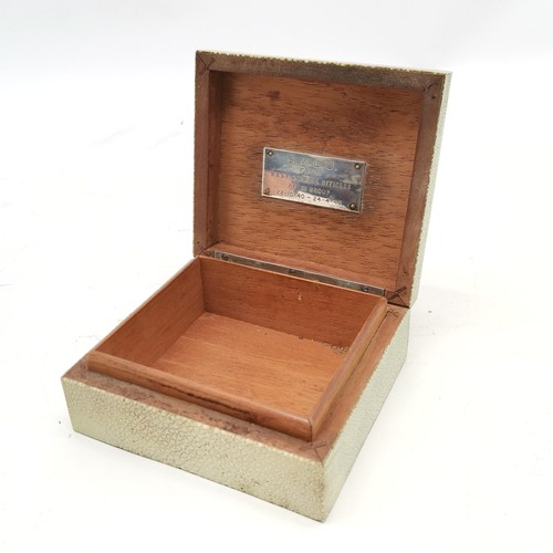 227 - Shagreen covered box with dedication plaque from WAAF & WRNS (10.5cm x 11.5cm x 5cm), miniature fold... 