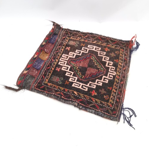 228 - Middle Eastern hand woven small rug + saddle bag (42cm x 38cm)