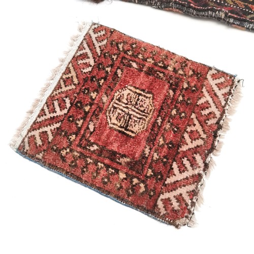 228 - Middle Eastern hand woven small rug + saddle bag (42cm x 38cm)