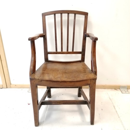 233 - Antique open arm country chair - has a split to the seat