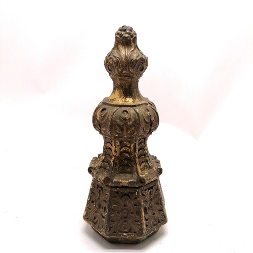 241 - Antique hand carved wooden finial with gilt gesso finish - 27cm with slight losses