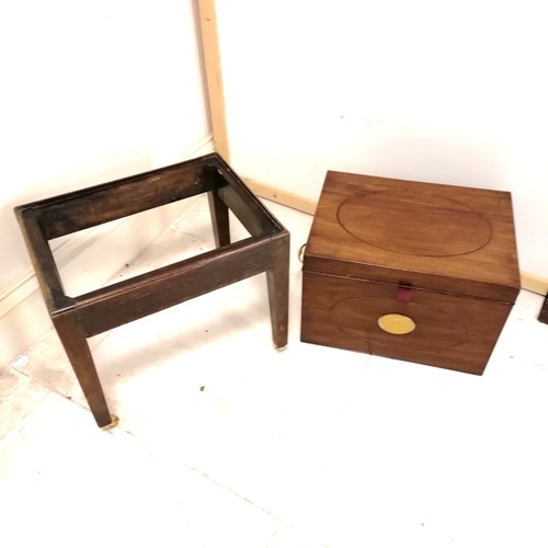 246 - Antique mahogany box with brass fittings and oval inlaid detail on stand terminating on 4 brass cast... 