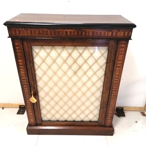 249 - Antique rosewood veneered pier cabinet with gilt metal lattice detail and fabric lined interior - 97... 