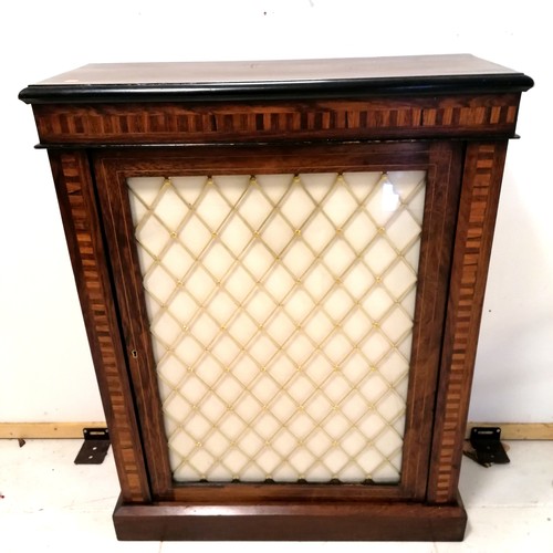 249 - Antique rosewood veneered pier cabinet with gilt metal lattice detail and fabric lined interior - 97... 