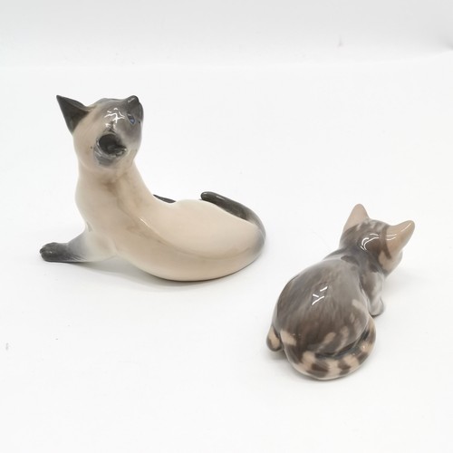 255 - Royal Copenhagen 2 x cat figurines - 1963 Siamese cat #2862 (small chip to ear) & 1990/94 sneaking c... 