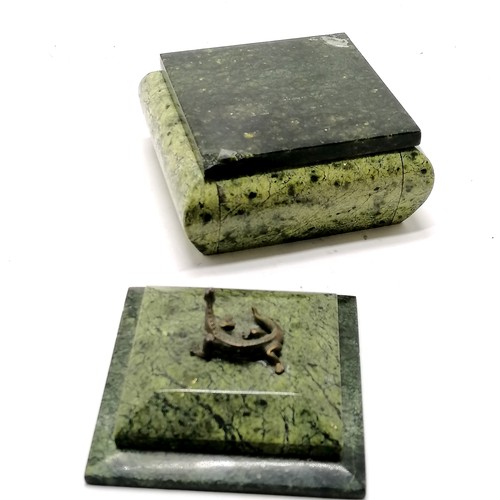 257 - Serpentine table box with bronze lizard finial handle - 10cm square and does have some chips ~ SOLD ... 